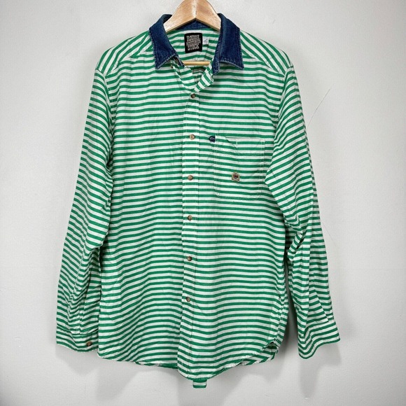 Panhandle Slim Rough Stock Western Shirt Men Large Green White Denim Collar - Picture 1 of 10